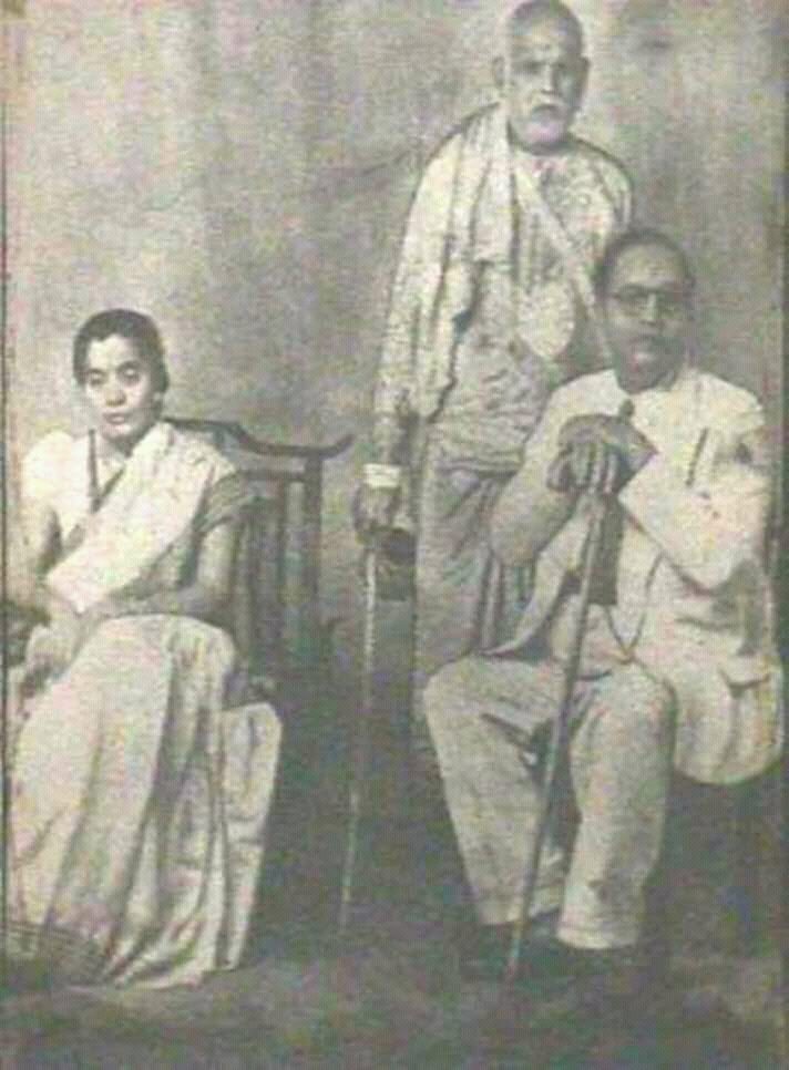 Dr Savita Ambedkar seated at left, Sant Gadge Baba standing in the centre, Dr B. R. Ambedkar seated at right.